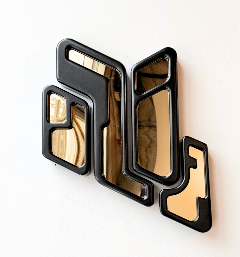 19. DN-6 (Deliciae Natura)
Small black and gold MDF, resin acrylic paint, cast mirrored acrylic, architectural grade aliphatic polyurethane 19.5 x 23 in $2,000