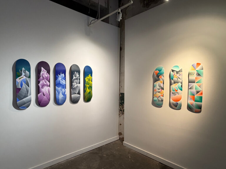 Skateboard Works
Acrylic and Spray Paint
Logical Progression SB $400
If I Could Climb SB $400
Emotionography SB $400
Ultramarinity SB $400
Greydiation SB $400
Skatelandia 1 SB $400
Continuation SB $400
Skatelandia 2 SB $400